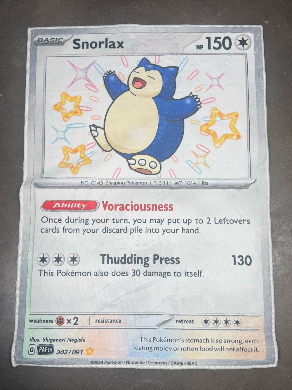 Large Pokemon Shiny Snorlax Paldean Fates Huge TCG Card Rug Gaming Area Mat rug